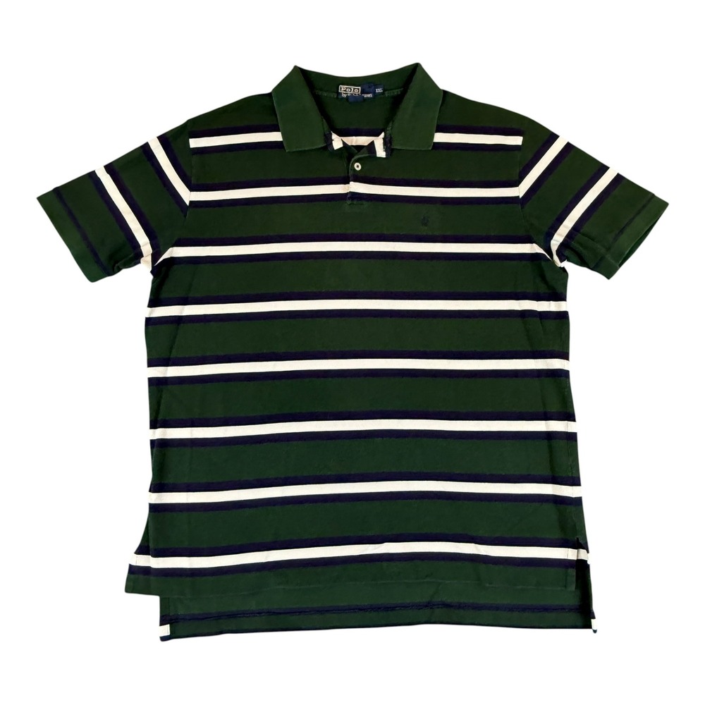 Polo Ralph Lauren Polo Shirt Mens XXL Green Striped Short Sleeve Pique Cotton